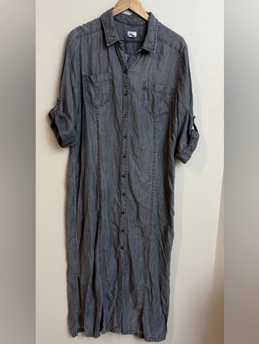 Chico's Gray Button-Front Maxi Shirt Dress